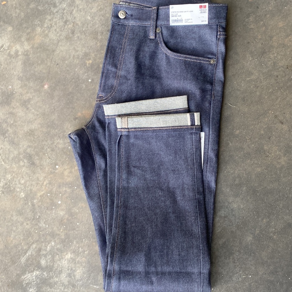 Uniqlo Mens Slim Stretch Selvedge Denim NWT 34x32